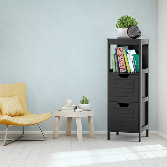 Badezimmerkommode aus Holz mit 2 Schubladen 30 x 30 x 89 cm schwarz