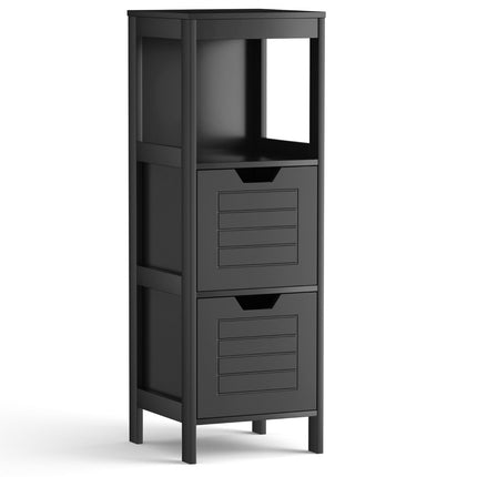 Badezimmerkommode aus Holz mit 2 Schubladen 30 x 30 x 89 cm schwarz