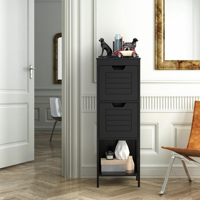 Badezimmerkommode aus Holz mit 2 Schubladen 30 x 30 x 89 cm schwarz