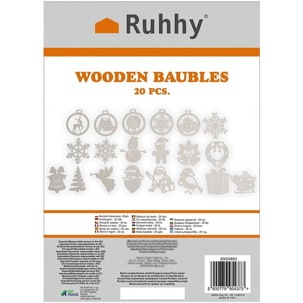 Wooden baubles - 20pcs Ruhhy