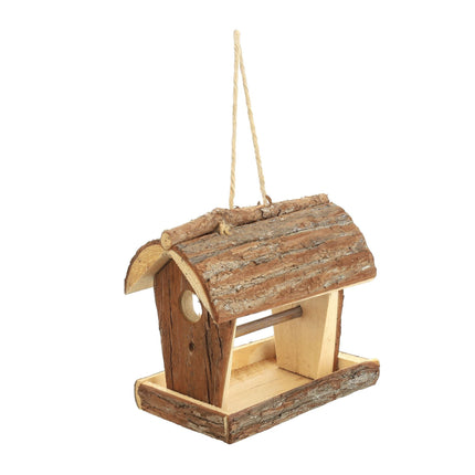 Wooden bird feeder with suspension