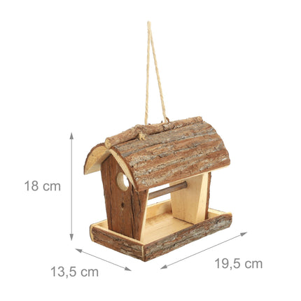 Wooden bird feeder with suspension