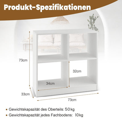 Holz Bücherregal mit 4 Fächern Würfelregal &amp; Kippschutz 73 x 33 x 73 cm weiß