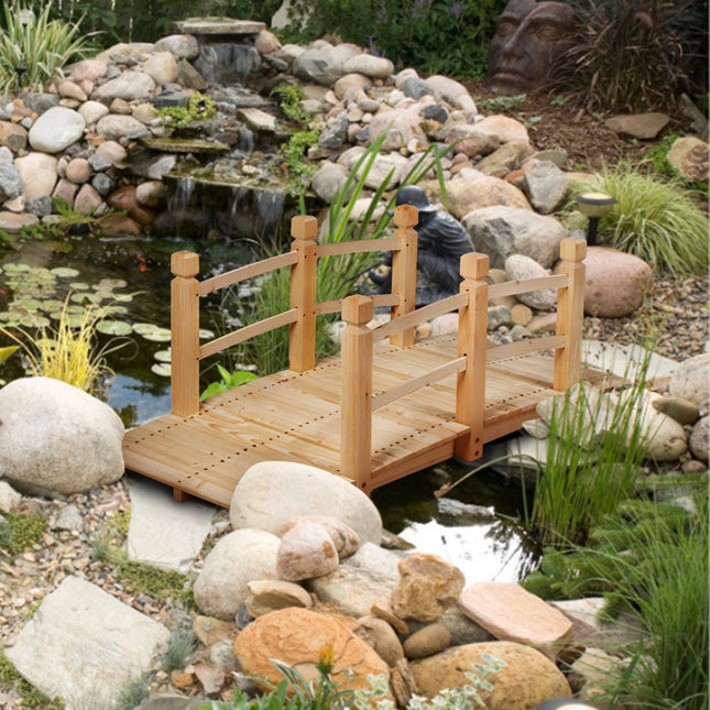 Holzbrücke Teichbrücke Steg Gartenbrücke Holzsteg mit Geländer 150cm Natur
