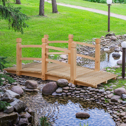 Holzbrücke Teichbrücke Steg Gartenbrücke Holzsteg mit Geländer 150cm Natur