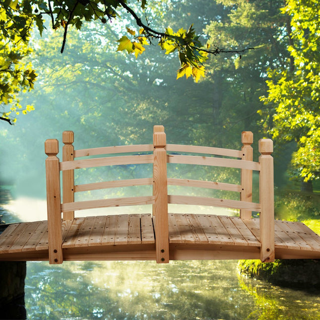 Holzbrücke Teichbrücke Steg Gartenbrücke Holzsteg mit Geländer 150cm Natur