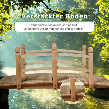 Holzbrücke Teichbrücke Steg Gartenbrücke Holzsteg mit Geländer 150cm Natur