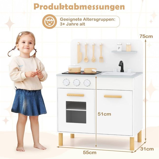 Kinderküche aus Holz mit 10 Zubehörteilen Spielküche mit Licht &amp; Sound Spielzeugküche für Kinder ab 2 Jahren