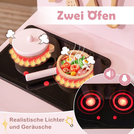 Kinderküche aus Holz mit 10 Zubehörteilen Spielküche mit Licht &amp; Sound Spielzeugküche rosa