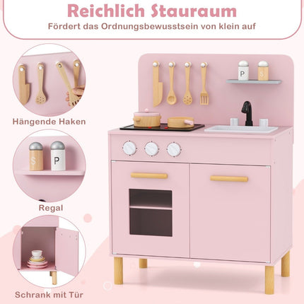 Kinderküche aus Holz mit 10 Zubehörteilen Spielküche mit Licht &amp; Sound Spielzeugküche rosa