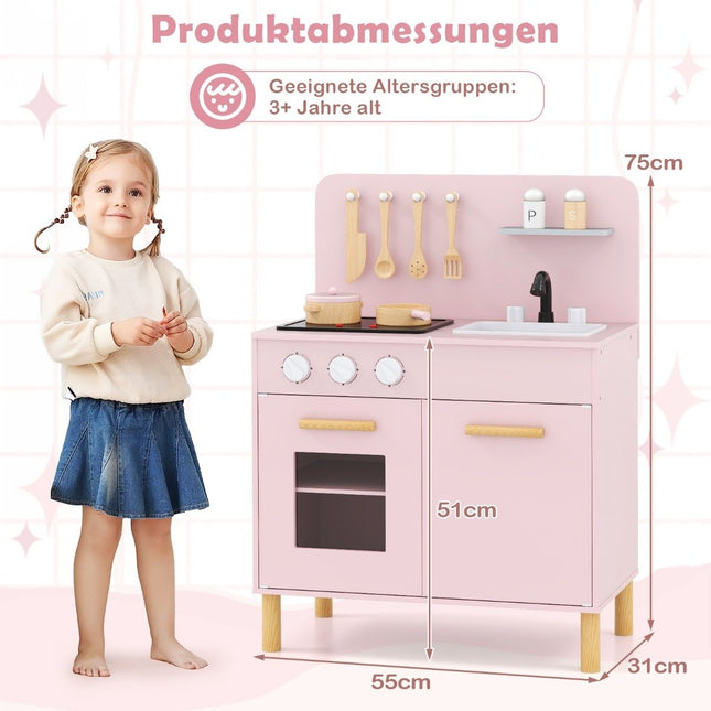 Kinderküche aus Holz mit 10 Zubehörteilen Spielküche mit Licht &amp; Sound Spielzeugküche rosa
