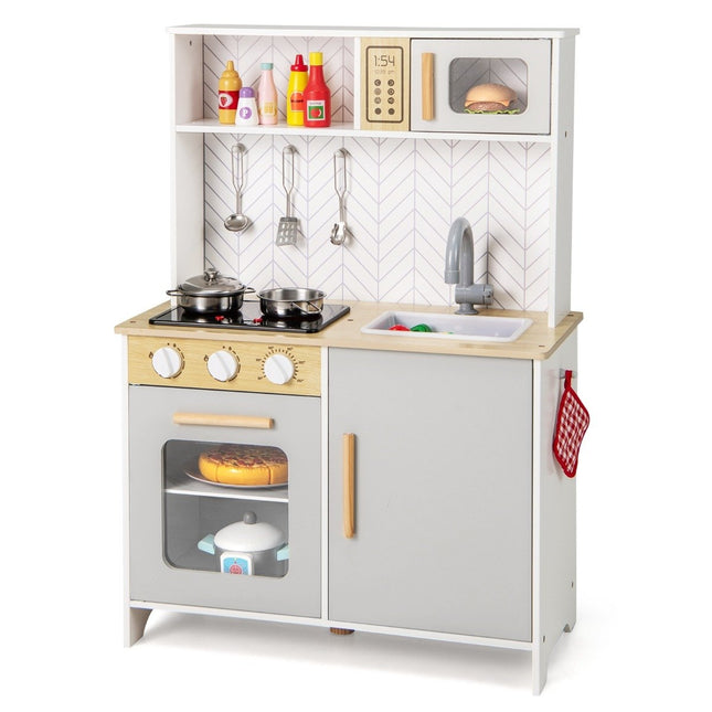 Kinderküche aus Holz mit Mikrowelle &amp; Herd &amp; Spüle &amp; Backofen Spielküche Kinderküche weiß