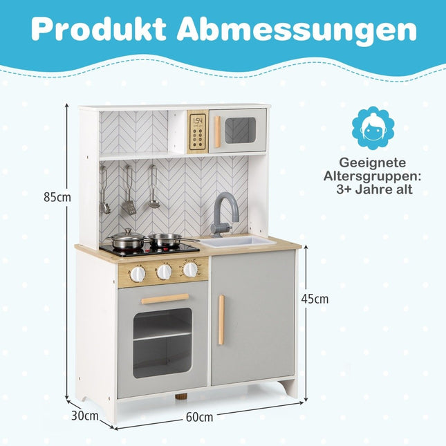 Kinderküche aus Holz mit Mikrowelle &amp; Herd &amp; Spüle &amp; Backofen Spielküche Kinderküche weiß