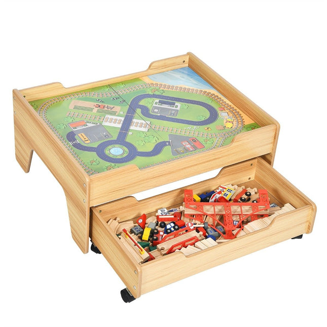 Holz-Kindereisenbahn Zug Holzeisenbahn-Set Aktivitätstisch mit Schublade 78 x 63 x 33 cm Natur