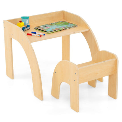 Holz Kindertisch mit Stuhl Kindermaltisch mit abgerundeten Kanten Kindersitzgruppe Natur