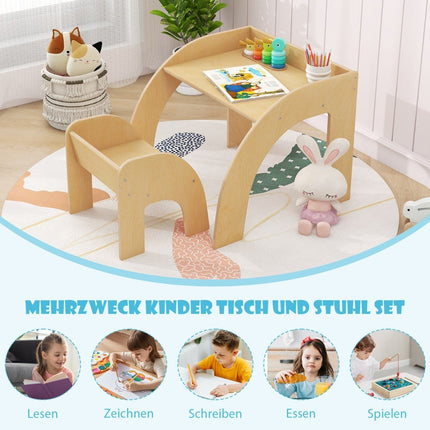 Holz Kindertisch mit Stuhl Kindermaltisch mit abgerundeten Kanten Kindersitzgruppe Natur