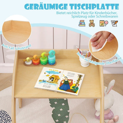 Holz Kindertisch mit Stuhl Kindermaltisch mit abgerundeten Kanten Kindersitzgruppe Natur