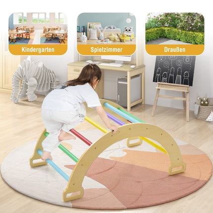 Kletterbogen aus Holz mit weichem Kissen zum Schaukeln, Klettern und Krabbeln, Klettergerüst, bunt