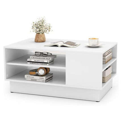 Wooden coffee table with storage &amp; open compartments living room table side table sofa table white