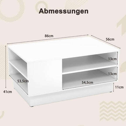 Wooden coffee table with storage &amp; open compartments living room table side table sofa table white