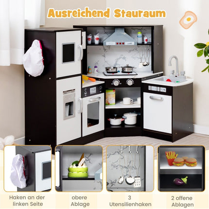 Holz Eck-Kinderküche mit Licht &amp; Sound &amp; Tafel &amp; Zubehör Kinderküche Spielküche Holzküche Kaffee