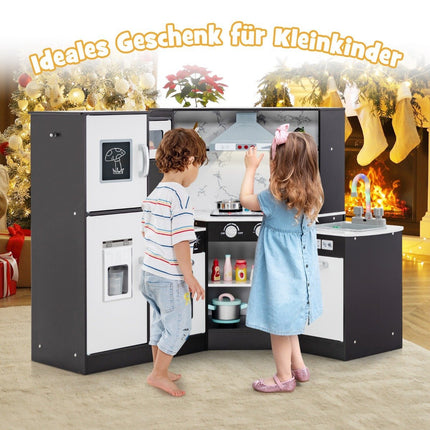 Holz Eck-Kinderküche mit Licht &amp; Sound &amp; Tafel &amp; Zubehör Kinderküche Spielküche Holzküche Kaffee