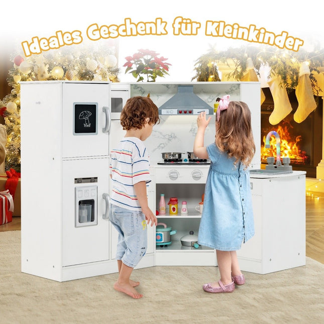 Holz Eck-Kinderküche mit Licht &amp; Sound &amp; Tafel &amp; Zubehör Kinderküche Spielküche Holzküche weiß