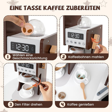 Eckspielküche aus Holz mit Ton &amp; Licht &amp; Kaffeemaschine &amp; Rutsche Kleinkinderküchen-Spielset, Braun