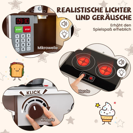 Eckspielküche aus Holz mit Ton &amp; Licht &amp; Kaffeemaschine &amp; Rutsche Kleinkinderküchen-Spielset, Braun