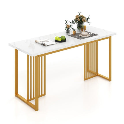 Holz Esstisch 160 x 60 cm rechteckig Küchentisch mit Marmoroptik und Metallbeinen Weiß + Gold
