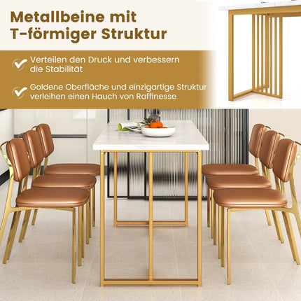 Holz Esstisch 160 x 60 cm rechteckig Küchentisch mit Marmoroptik und Metallbeinen Weiß + Gold