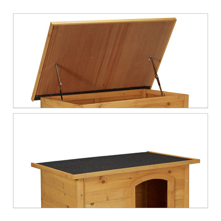 Hundehütte aus Holz mit Scharnieren