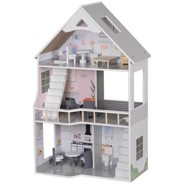 Puppenhaus aus Holz mit Möbeln, 3 Etagen, 85,3 cm hoch