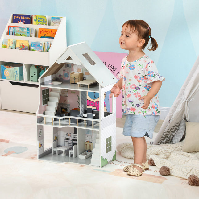 Puppenhaus aus Holz mit Möbeln, 3 Etagen, 85,3 cm hoch