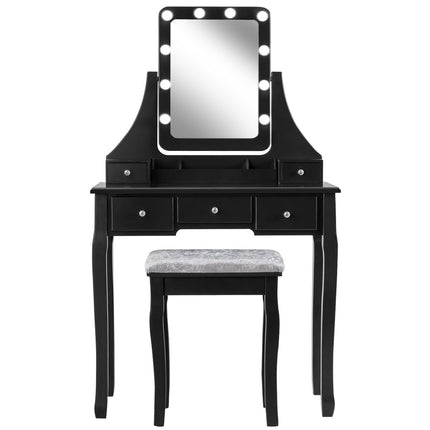 Frisiertisch aus Holz mit rechteckigem Spiegel und gepolstertem Hocker 80 x 40 x 135,5 cm schwarz