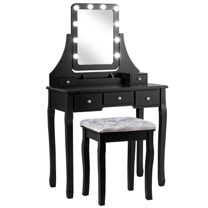 Frisiertisch aus Holz mit rechteckigem Spiegel und gepolstertem Hocker 80 x 40 x 135,5 cm schwarz