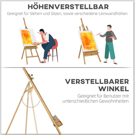 Verstellbare Staffelei aus Holz 180-235 cm mit Ablage und Bildhalter
