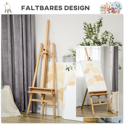 Verstellbare Staffelei aus Holz 180-235 cm mit Ablage und Bildhalter
