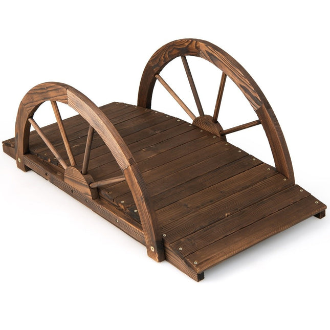 Holz Gartenbrücke Teichbrücke mit Doppelhalbradgeländer 101 x 48,5 x 38 cm