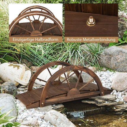 Holz Gartenbrücke Teichbrücke mit Doppelhalbradgeländer 101 x 48,5 x 38 cm