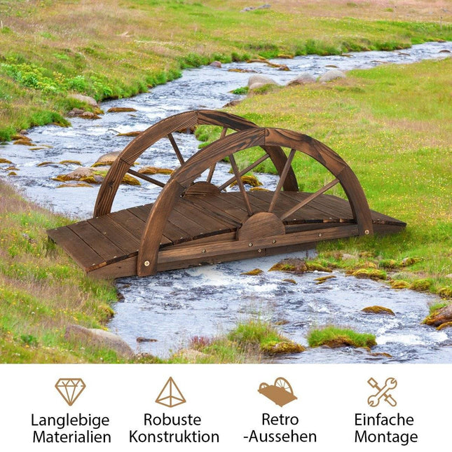 Holz Gartenbrücke Teichbrücke mit Doppelhalbradgeländer 101 x 48,5 x 38 cm