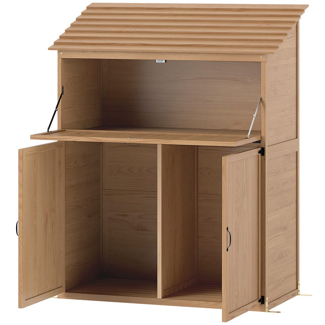 Holzschuppen mit Klappregal, witterungsbeständig, Naturholz
