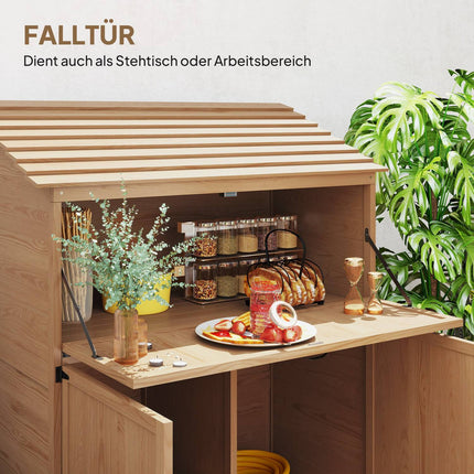 Holzschuppen mit Klappregal, witterungsbeständig, Naturholz