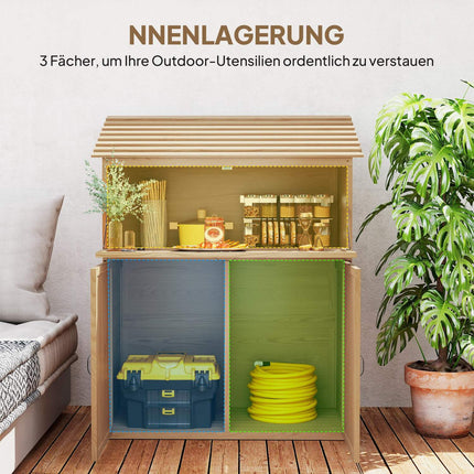 Holzschuppen mit Klappregal, witterungsbeständig, Naturholz