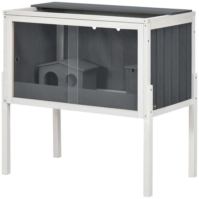 Cage à hamster en bois pour hamsters nains, cage à rongeurs, cage pour petits animaux avec 2 cabanes et accessoires, grande cage à souris, 82 x 45 x 81 cm, gris