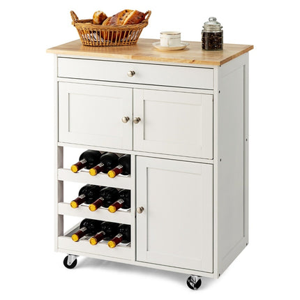 Chariot de cuisine en bois, chariot de service, chariot de cuisine avec 3 casiers à vin