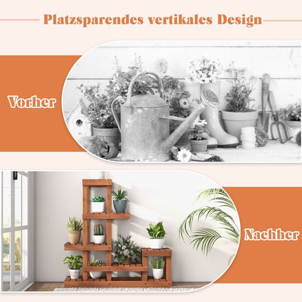 Wooden plant shelf with 6 levels flower shelf flower stand flower stairs 90 x 25 x 91.5 cm