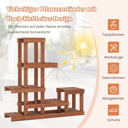 Wooden plant shelf with 6 levels flower shelf flower stand flower stairs 90 x 25 x 91.5 cm