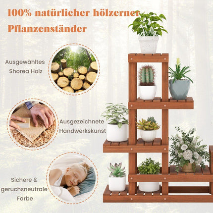 Wooden plant shelf with 6 levels flower shelf flower stand flower stairs 90 x 25 x 91.5 cm