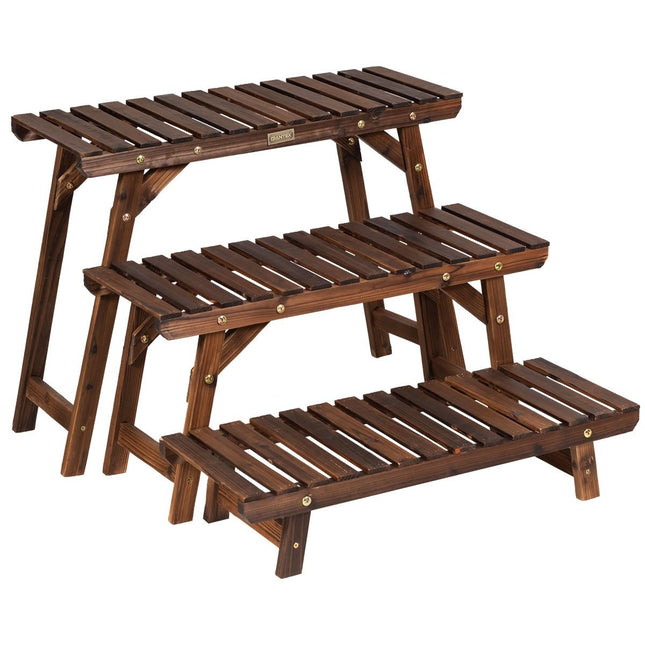 Pflanzenständer aus Holz, 3-stöckig, Eck-Pflanzenregal, 3-teilig, brauner Blumenständer